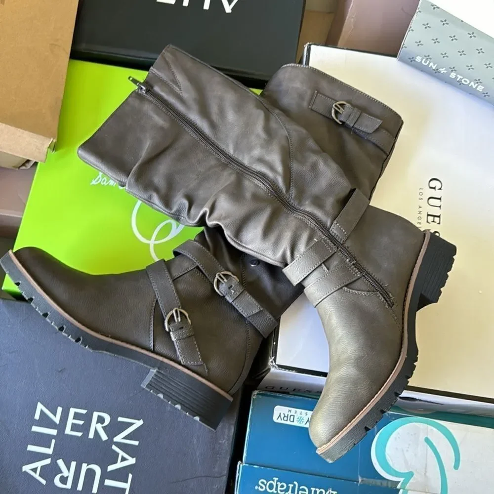 Sun + Stone Womens Brinley Faux Leather Zipper Knee-High Boots